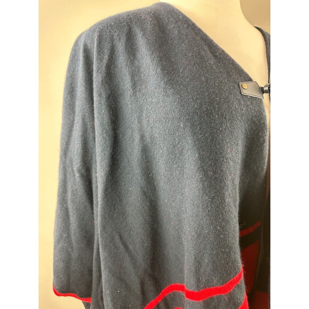 Lauren Ralph Lauren Intarsia Knit Two Tone Poncho Navy Blue Red Toggle Sz L/XL - Picture 6 of 16